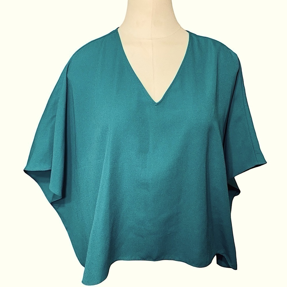 Aritzia Babaton Green Crepe Blouse Sz S Oversized Dolman Short Sleeve Shirt - Picture 2 of 13